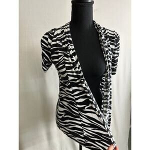 Y2K Zebra Cardigan Shrug Lace Back short Sleeve Sweater Medium vintage